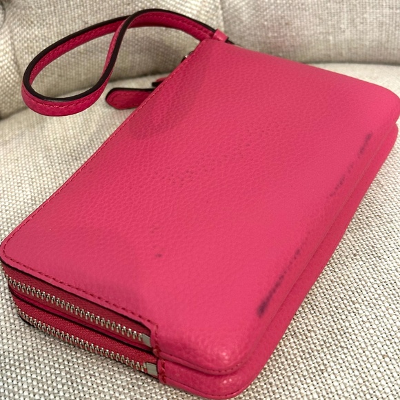 Coach Double Corner Zip Leather Wristlet F87590 Bright Fuchsia Pink Pre-Own - Picture 2 of 6